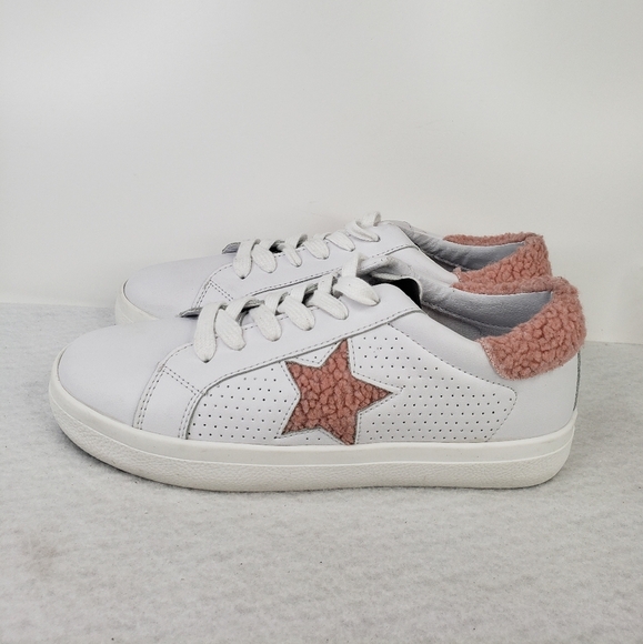 Steve Madden Stared Faux White Leather Faux Pink Sherling Sneaker Sz 7.5M - Picture 3 of 10